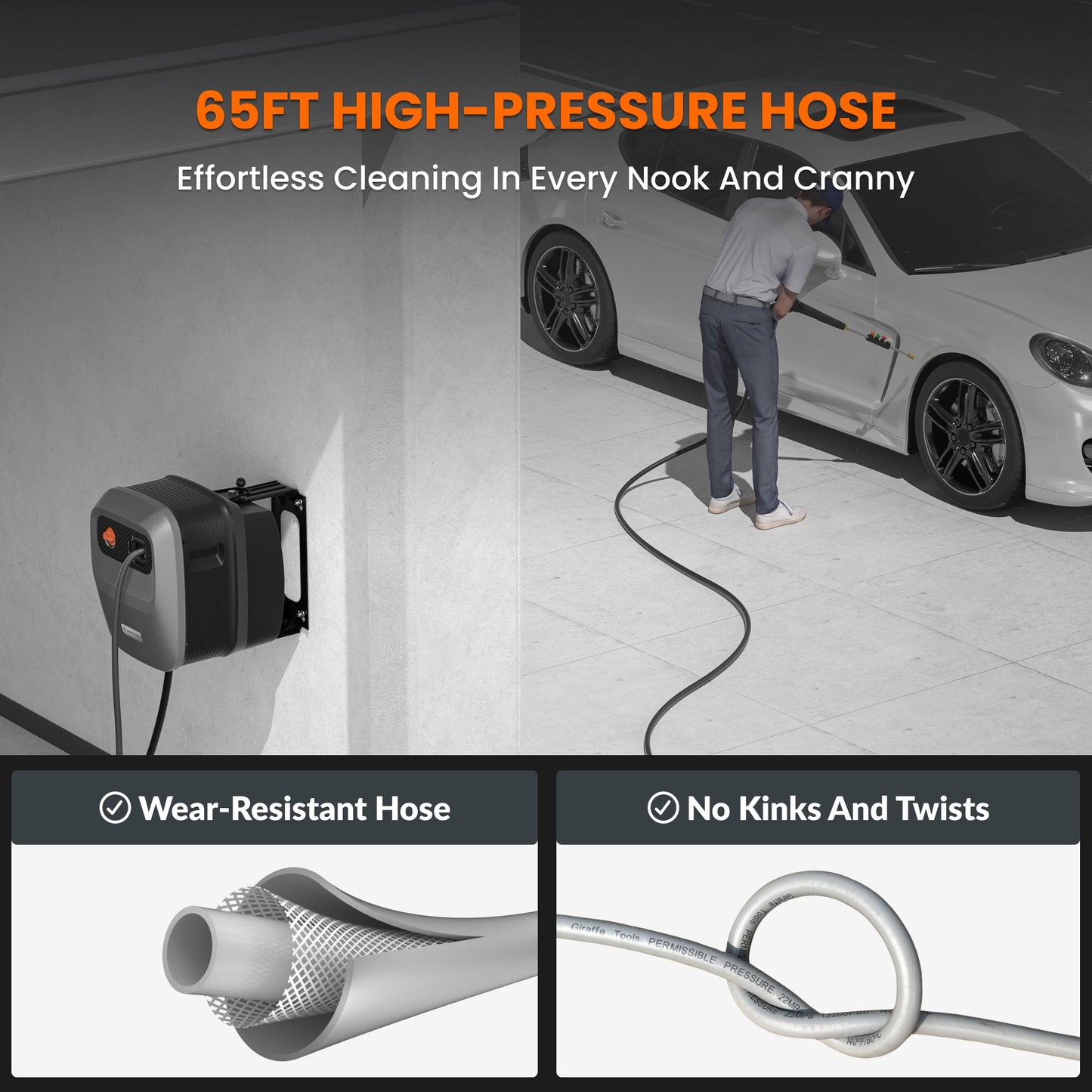 Giraffe Tools US Grandfalls G20 retractable pressure washer with hose reel and spray gun for outdoor cleaning tasks