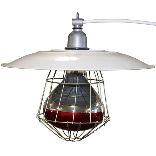 Industrial chicken brooder lamp fixture from coopsnmore.com, designed for providing heat to chicks, ducks, geese, and pheasants.