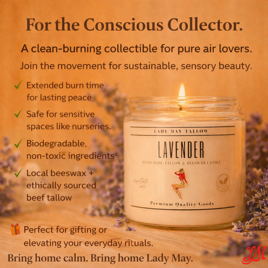 Lady May Tallow "Classic" Tallow & Beeswax Candle 16oz | 7 Natural Scents | Non-Toxic Clean Burning