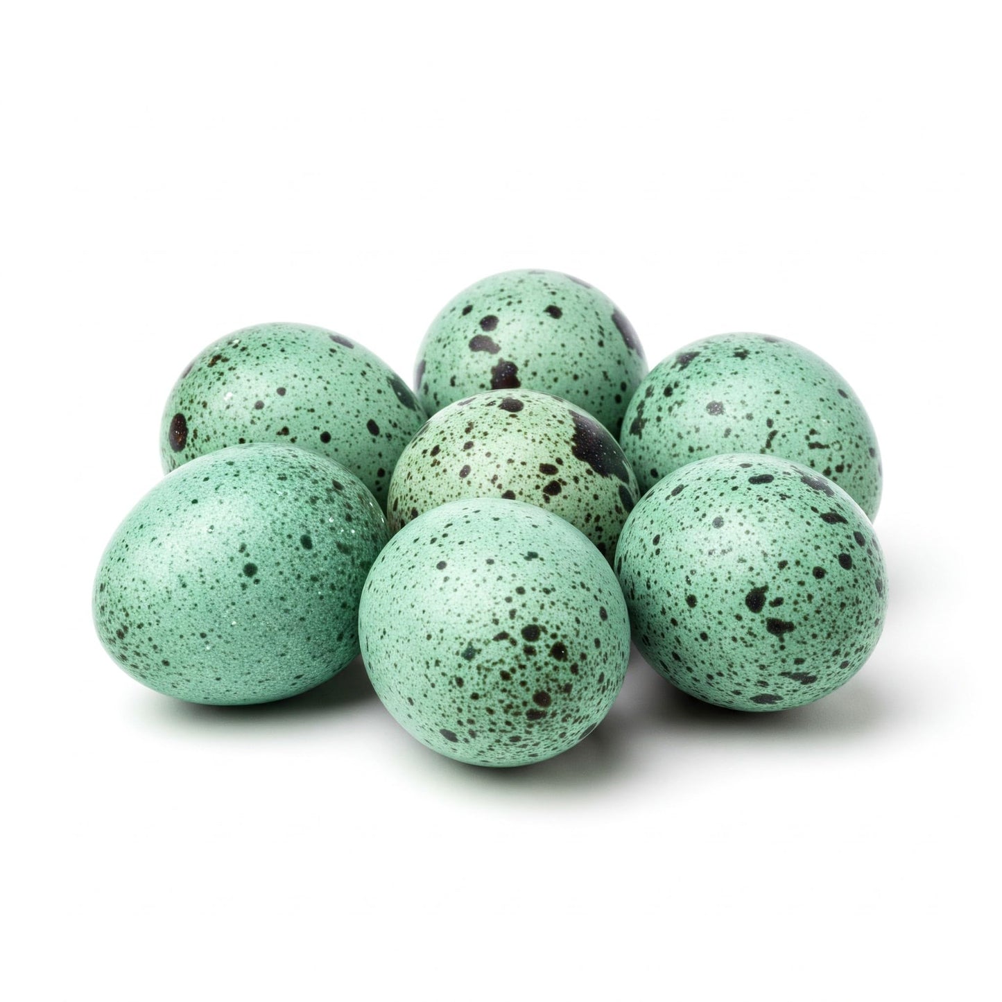Celadon Coturnix quail hatching eggs from Quailz.com by Undique LLC with a smooth, pastel green shell on a white background.