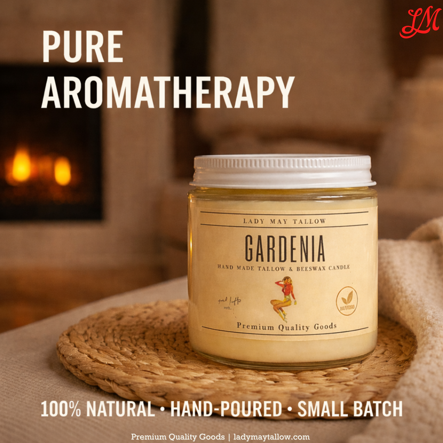 Lady May Tallow "Classic" Tallow & Beeswax Candle 16oz | 7 Natural Scents | Non-Toxic Clean Burning