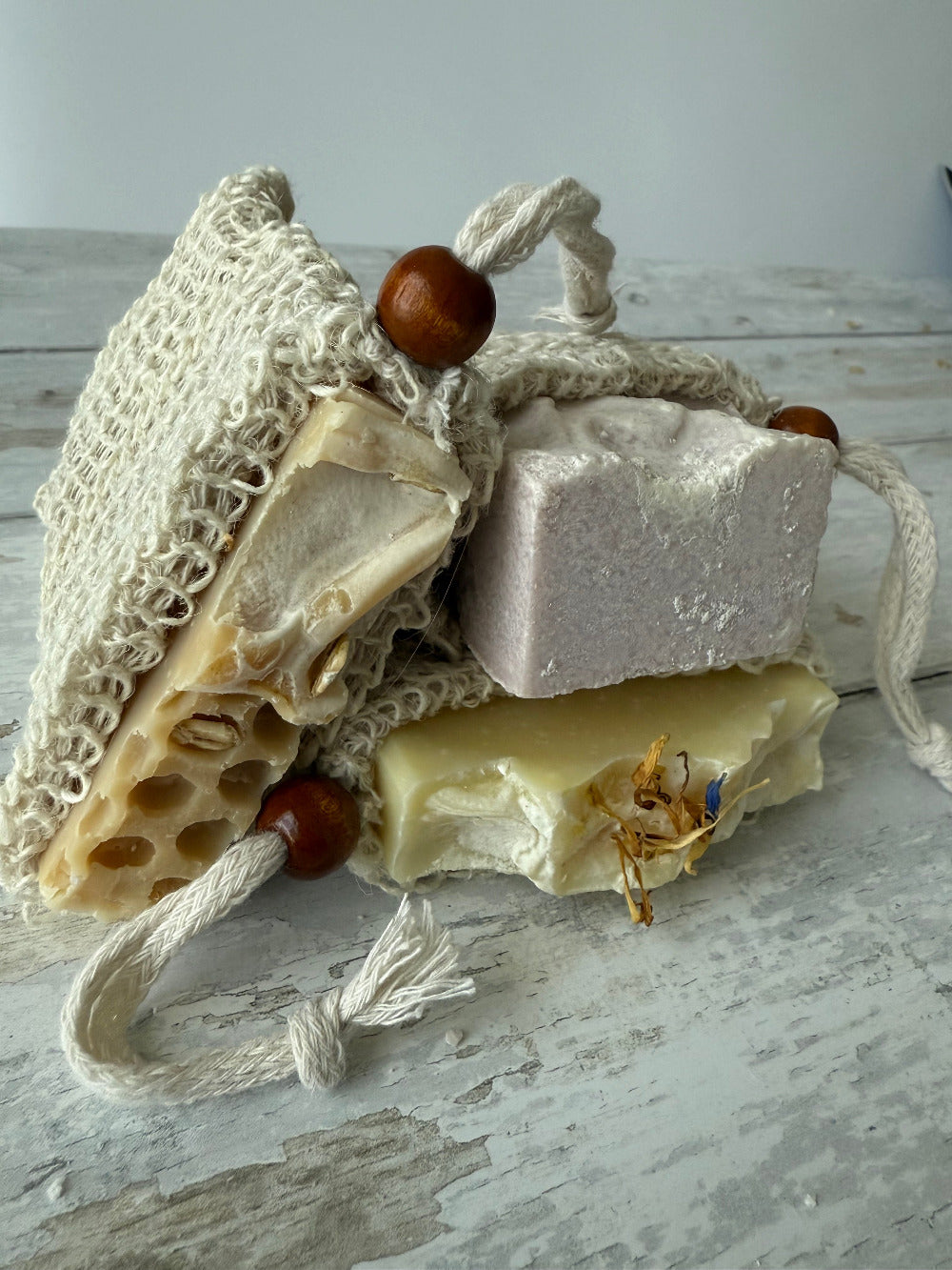 Natural soap sack from Five Oaks Farm's From the Farm collection, showcasing rustic fabric and handcrafted design.