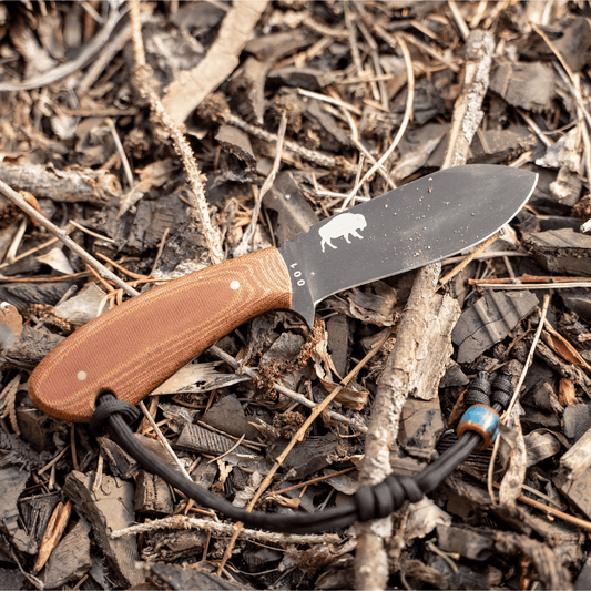 Dakota Adventure Supply DAS Mk 1 Camper Knife with wooden handle and stainless steel blade, open for camping and outdoor use
