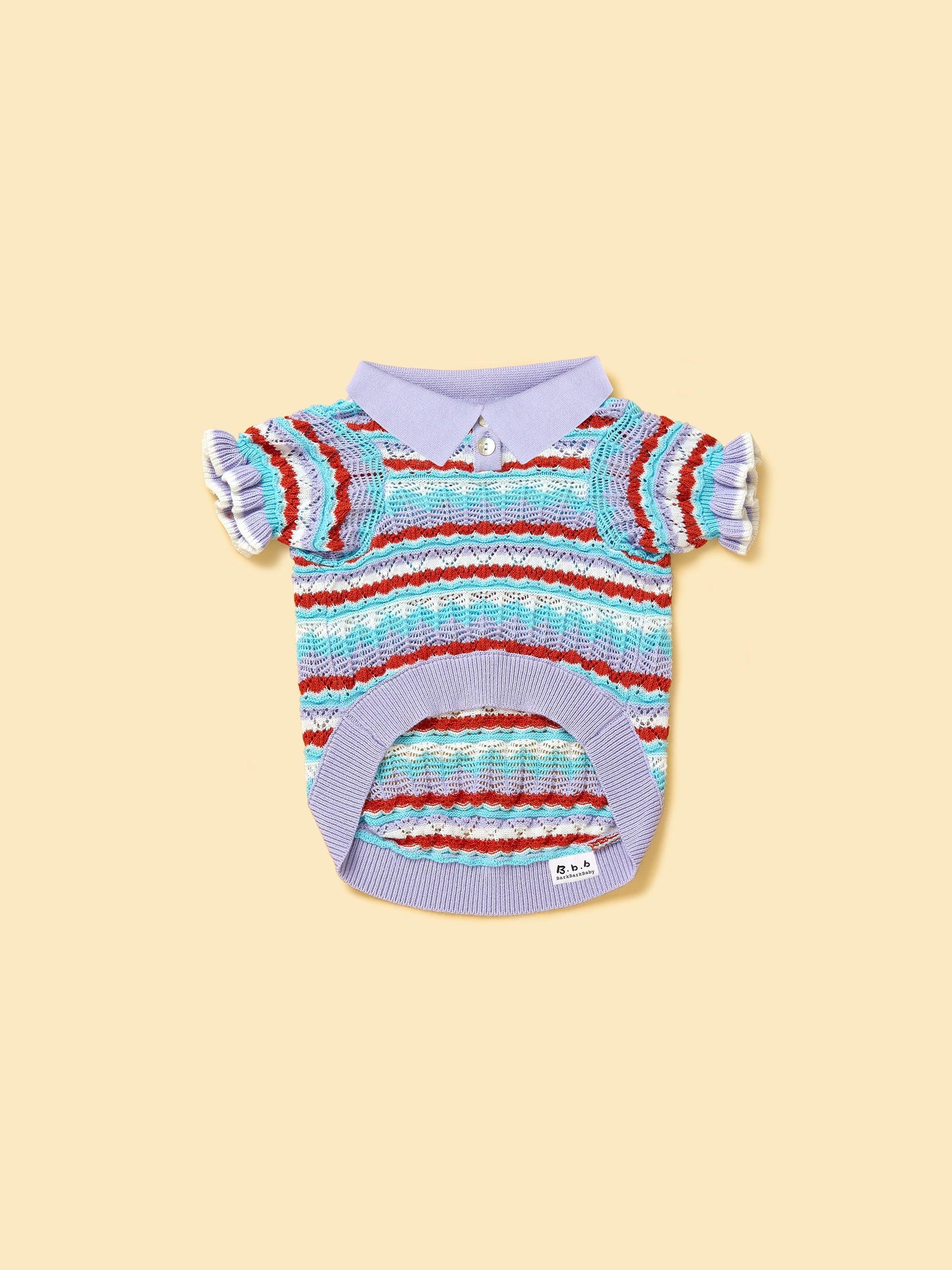 Pet & Me Spring Summer Lavender Ruffle Crochet Short Sleeve Polo Shirt - BarkBarkBaby ~ Blessings Grow Meadows