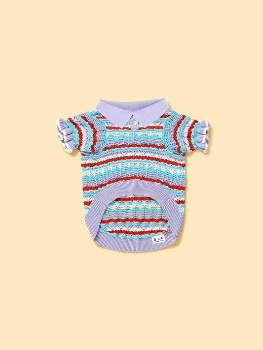 Pet & Me Spring Summer Lavender Ruffle Crochet Short Sleeve Polo Shirt - BarkBarkBaby ~ Blessings Grow Meadows