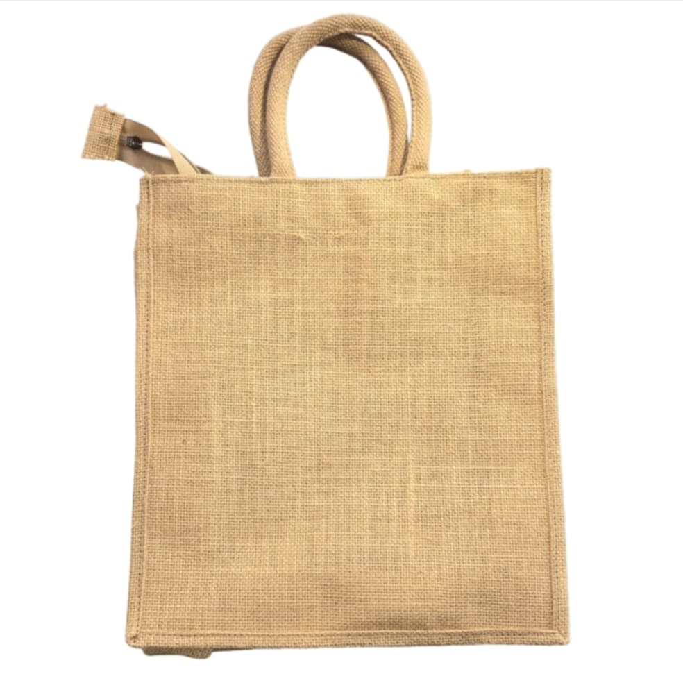 Vintage style MicRic jute cotton tote bag with large pocket for shopping, crafted for durability and eco-friendly use.