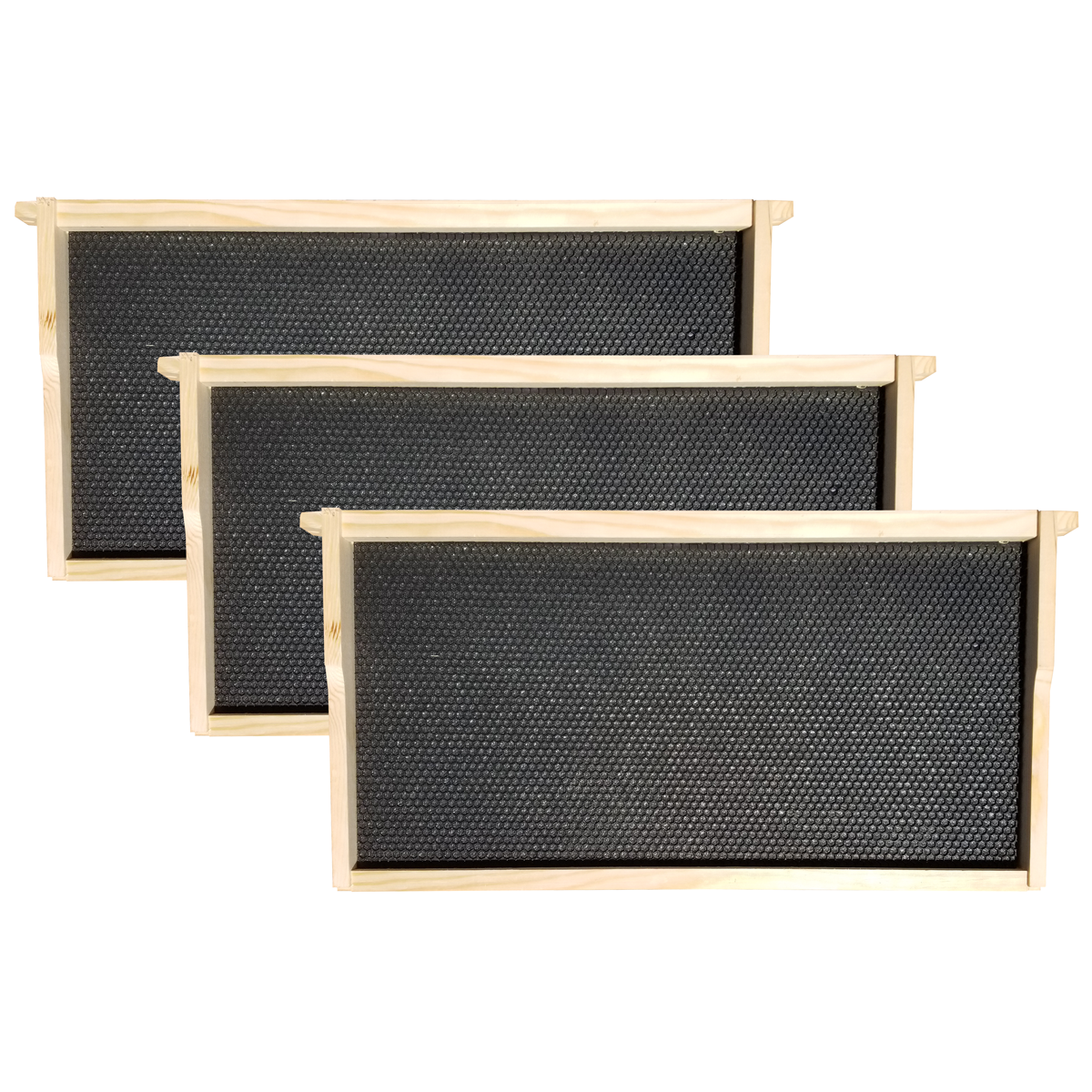 Galena Farms Amish-made 8-frame beehive starter kit with three wooden frames and foundations for beekeeping.