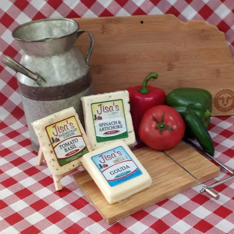 Cheese Block 3 Piece Sampler | Tomato Basil, Gouda, Spinach & Artichoke | Jisa's Farmstead Cheese - BuyNebraska.com ~ Blessings Grow Meadows