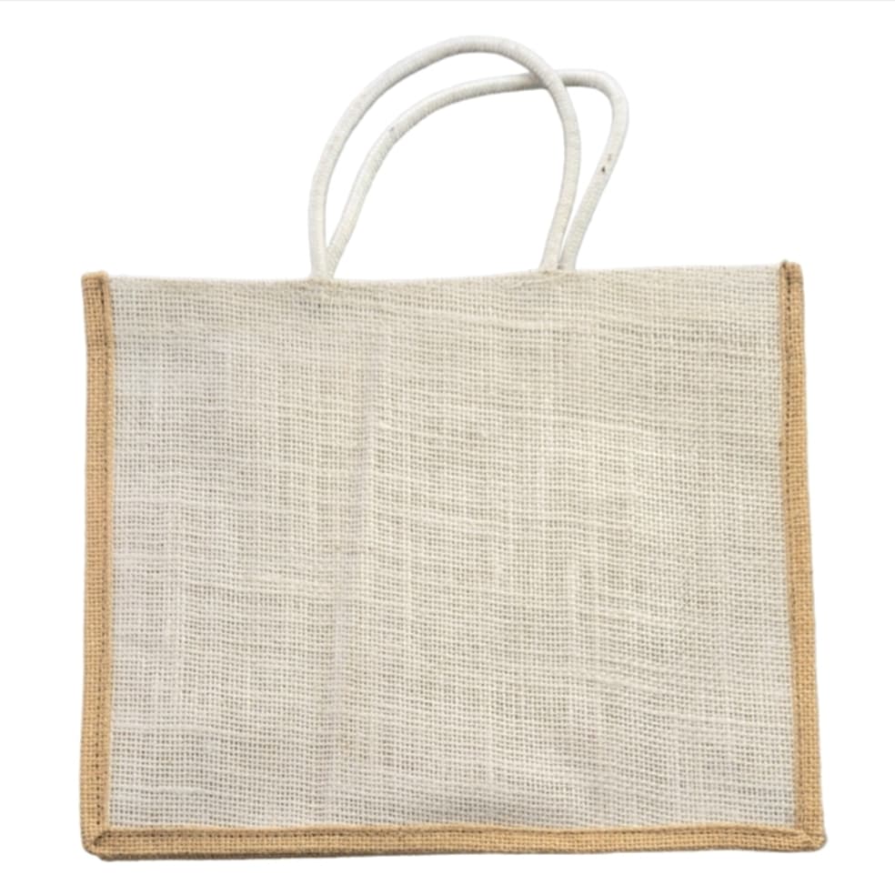 Vintage style MicRic jute cotton tote bag with large main compartment and front pocket, ideal for shopping and casual use.