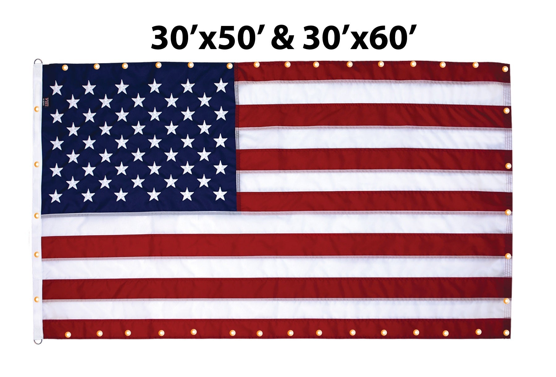 WallSafe™ nylon American flag wall hanging with reinforced grommets, available in 30x50 and 30x60 inches, made in the USA.