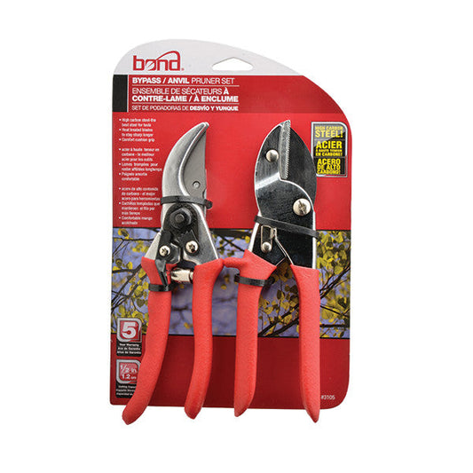 Orbit Irrigation bypass and anvil pruner combo set for gardening, featuring durable handles and sharp cutting blades.