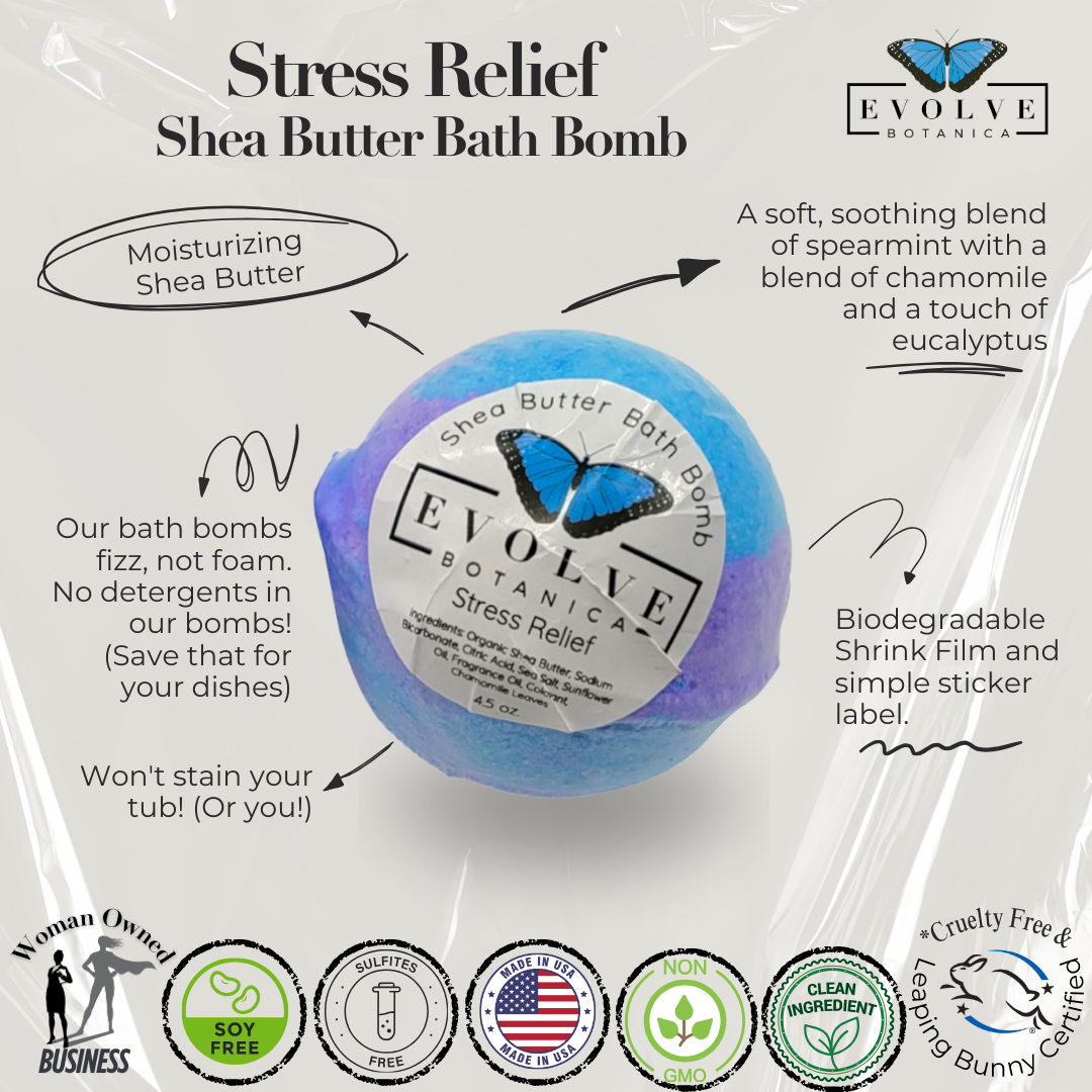 Bath Bomb - Stress Relief - Evolve Botanica ~ Blessings Grow Meadows