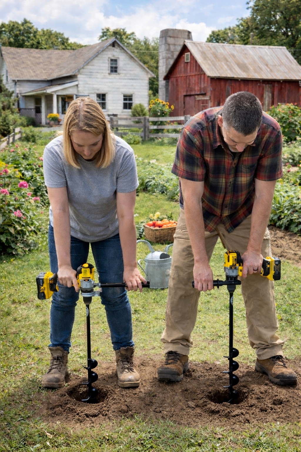 Heavy duty Power Planter Augers with 3-inch extended length bulb auger for deep soil drilling and planting.