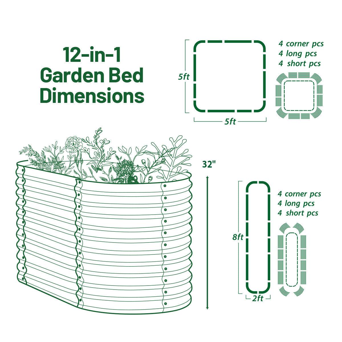 Olle Gardens 32" Tall, 12-in-1 Raised Garden Bed