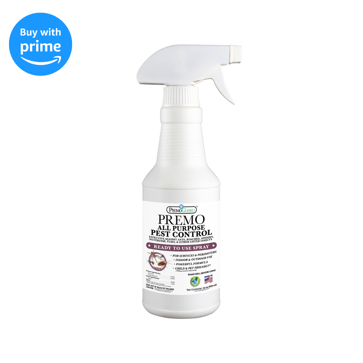All Purpose Pest Control Spray - 32 oz -Plant Based All Natural Non-Toxic - By Premo Guard