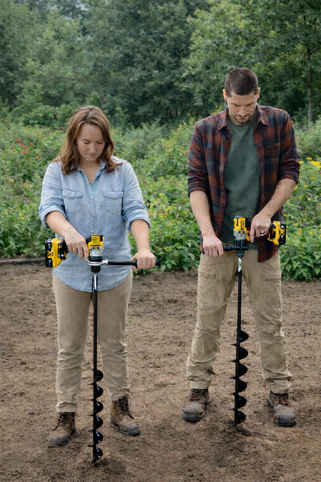 Heavy duty Power Planter Augers extended length bulb auger with 3-inch diameter and standing length for deep soil planting.