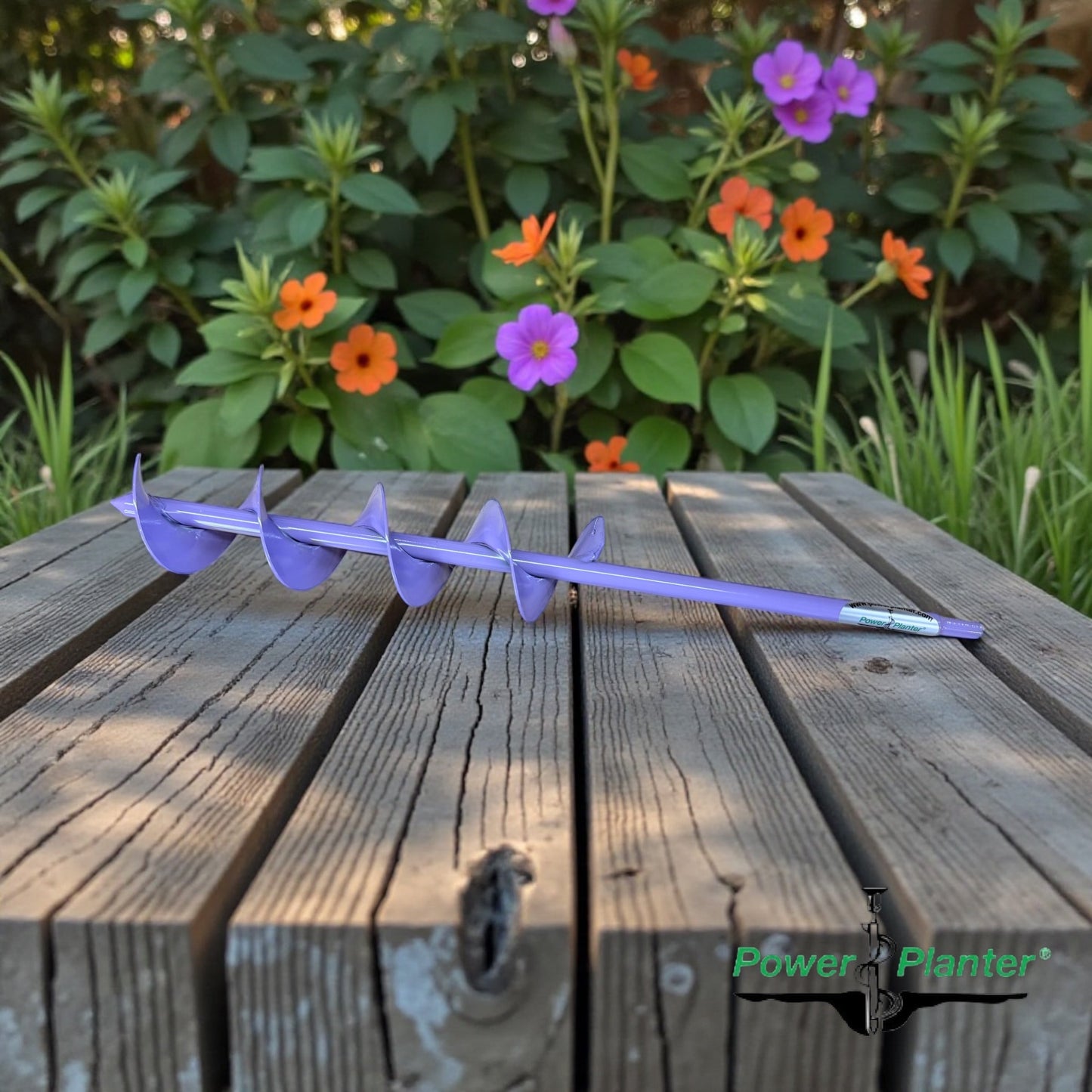 Heavy duty Power Planter Augers extended length bulb auger with a 3-inch diameter, standing upright for deep planting tasks.