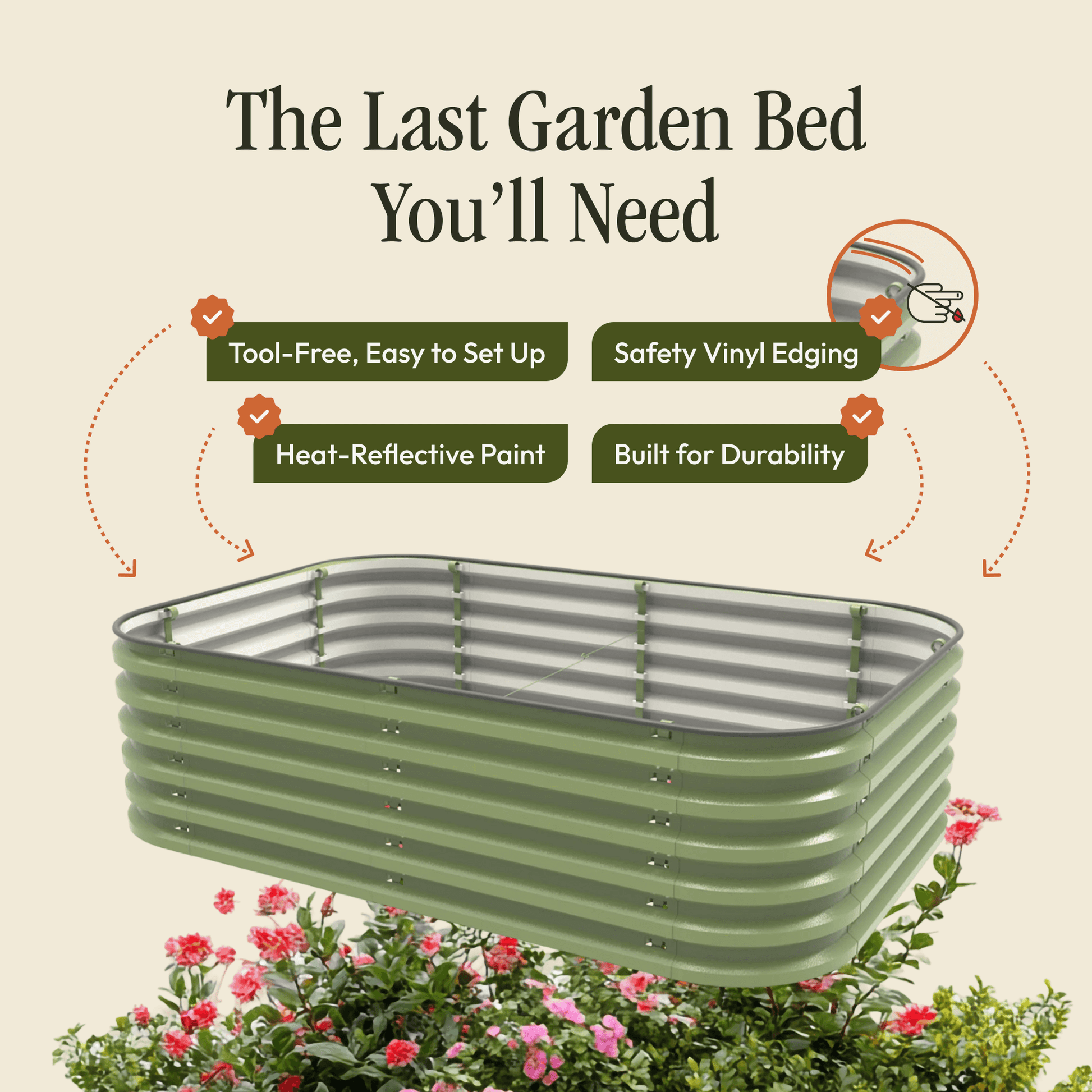 17-inch tall Gro-Rite Garden Global LLC metal raised garden bed kit with 12-in-1 versatile, tool-free 6-in-1 metal garden beds.