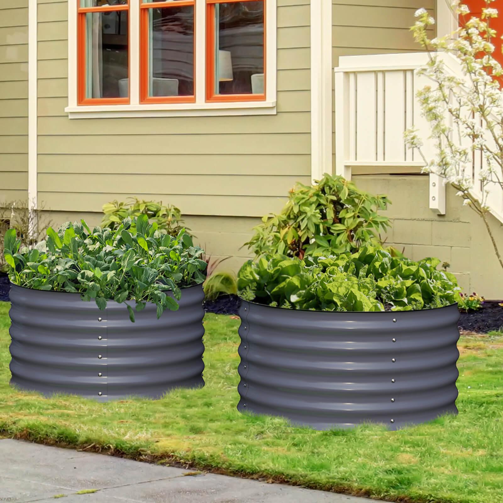 Olle Gardens 17" Tal, 24" Round Pair Raised Garden Beds Black at Blessings Grow Meadows 