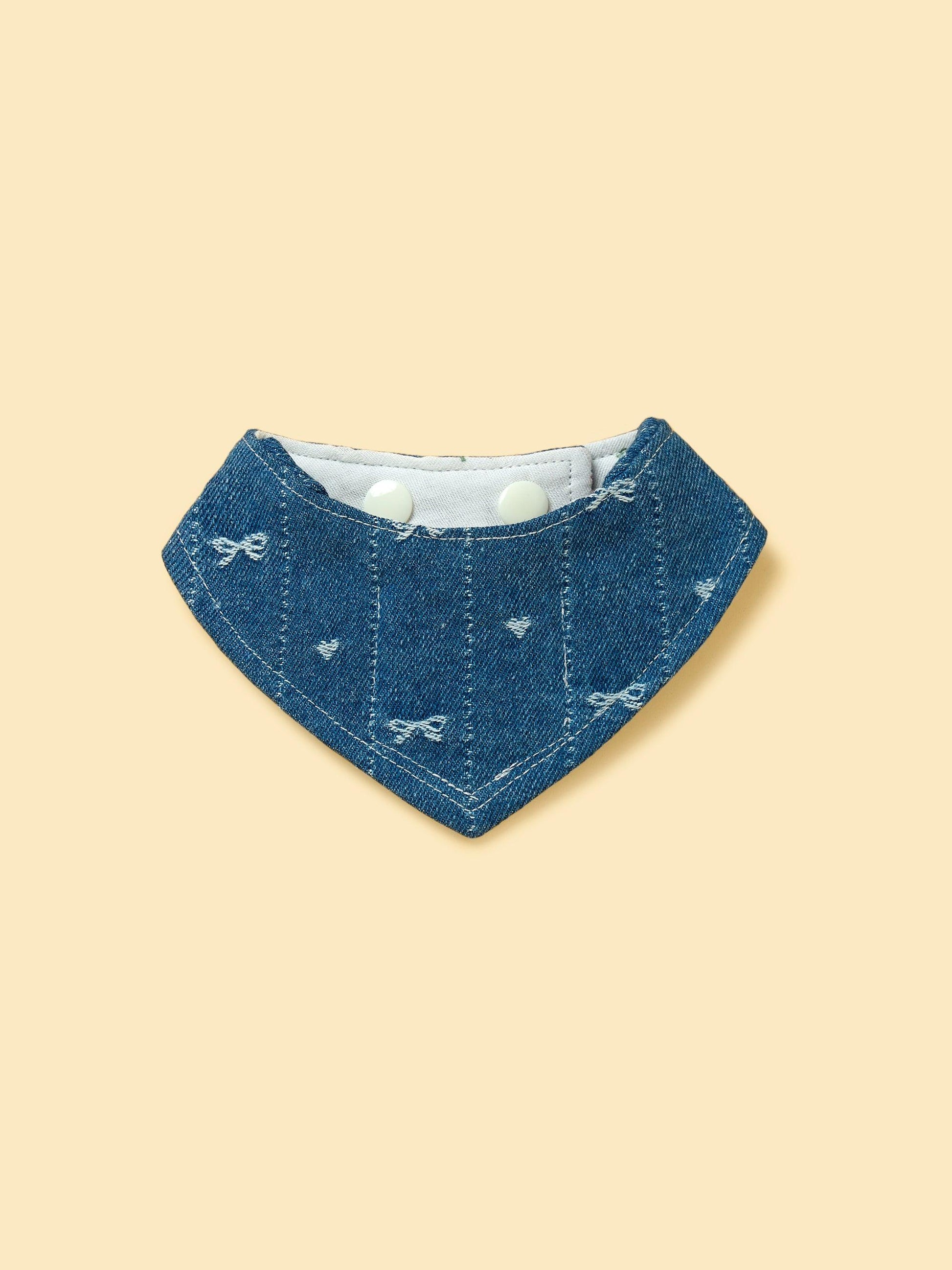 Reversible Denim Cherry Overalls Pet Bandana - BarkBarkBaby ~ Blessings Grow Meadows