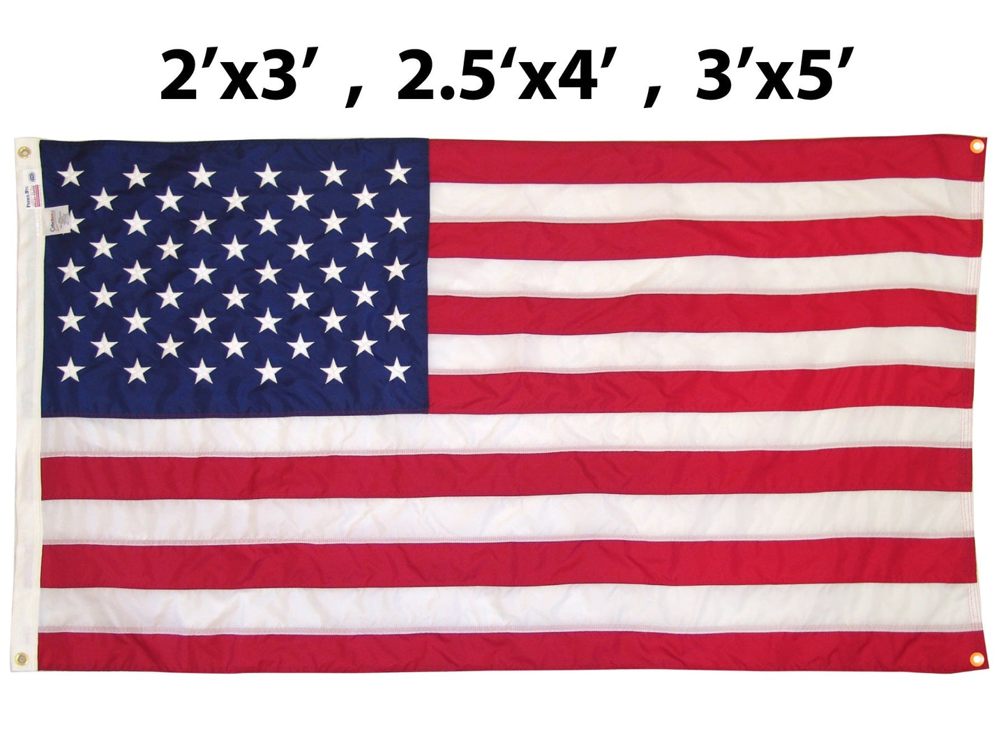 Nylon American flag WallSafe™ wall-mounted flag with reinforced edge grommets, red stripes, and stars, made in the USA.