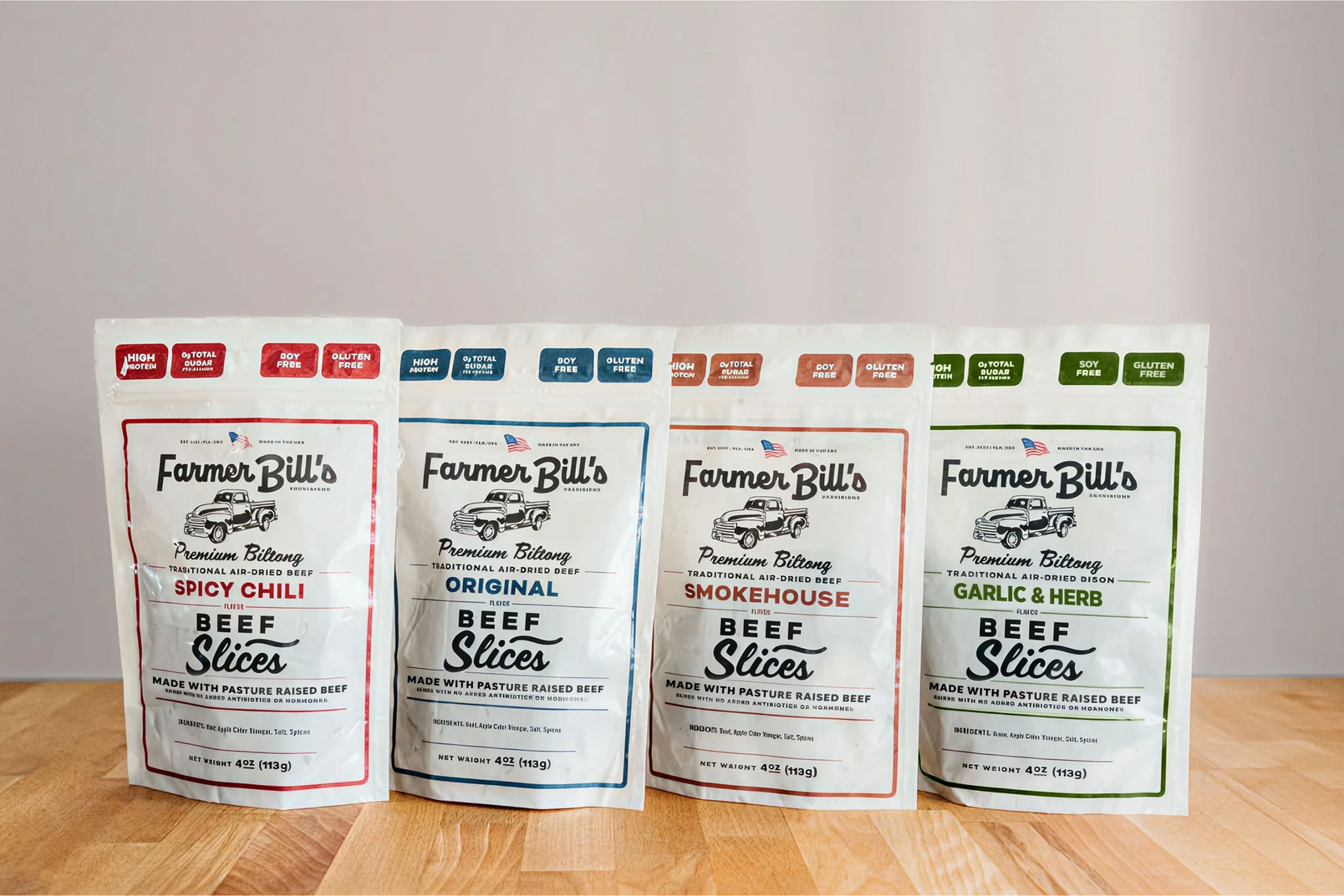 4-Pack Sampler Beef Biltong 16oz - Blessings Grow Meadows -