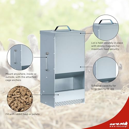 RentACoop RAC Paws 5 lb metal rabbit feeder and 32 oz water drinker set, small animal feed and water accessories