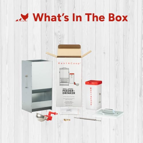 RentACoop RAC Paws 5 lb metal rabbit feeder and 32 oz drinker set for small animals, with durable metal construction.