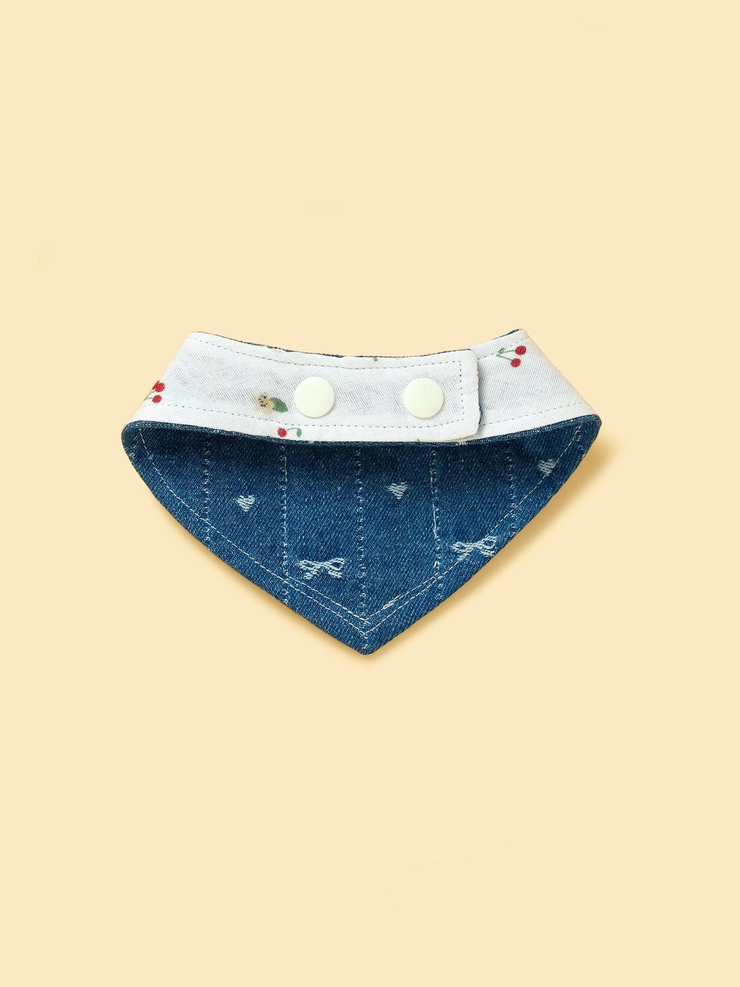 Reversible Denim Cherry Overalls Pet Bandana - BarkBarkBaby ~ Blessings Grow Meadows