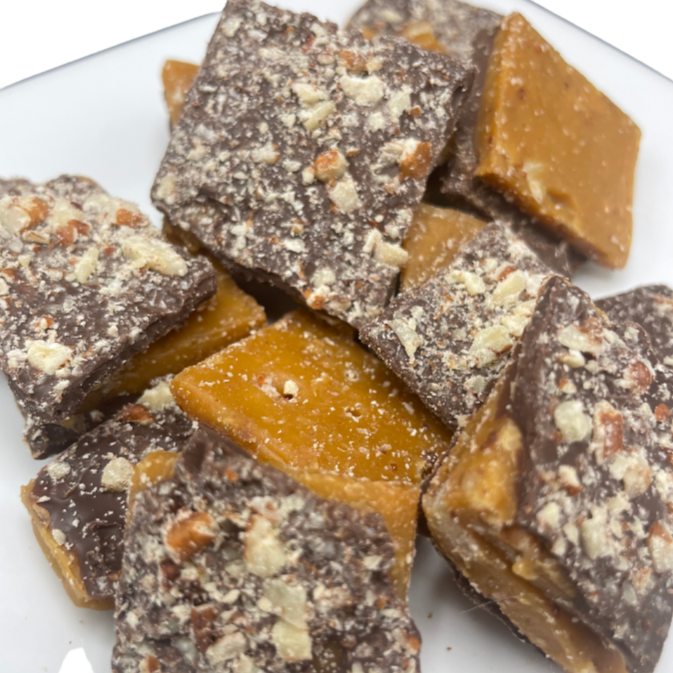 Homemade Dark Chocolate Toffee | 8 oz | Multiple Nut Options | Barb's Buttery Toffee - BuyNebraska.com ~ Blessings Grow Meadows