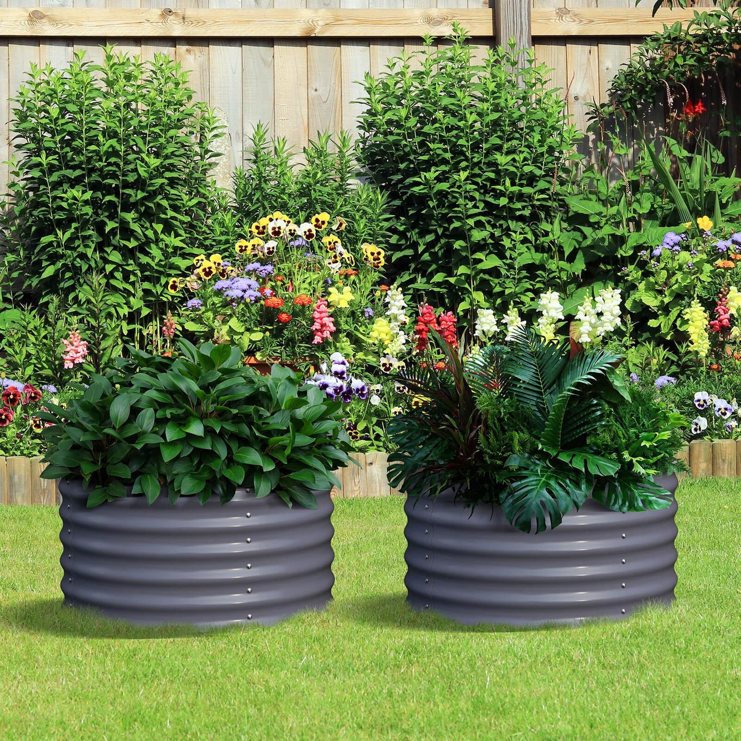 Olle Gardens 17" Tal, 24" Round Pair Raised Garden Beds Black at Blessings Grow Meadows 