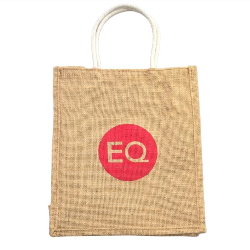 Large vintage style jute cotton tote bag with pockets, custom made by MicRic, perfect for shopping and casual carry.