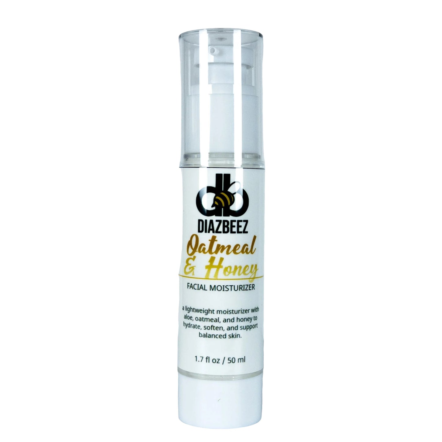 Diaz Beez oatmeal and honey facial moisturizer jar with a white lid and label, showing the nourishing skincare product.