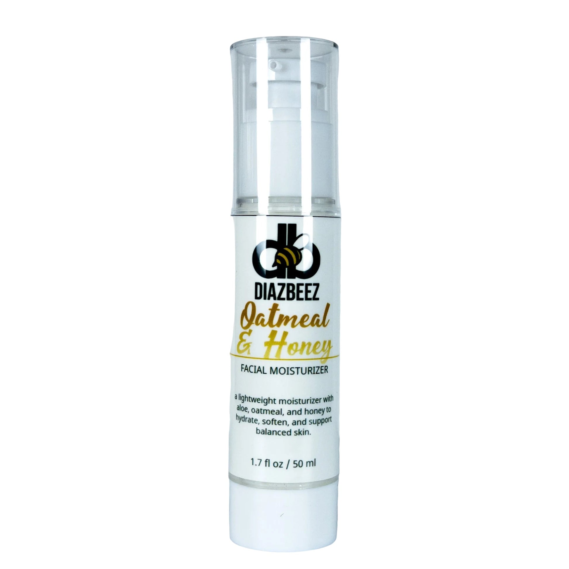Diaz Beez oatmeal and honey facial moisturizer jar with a white lid and label, showing the nourishing skincare product.