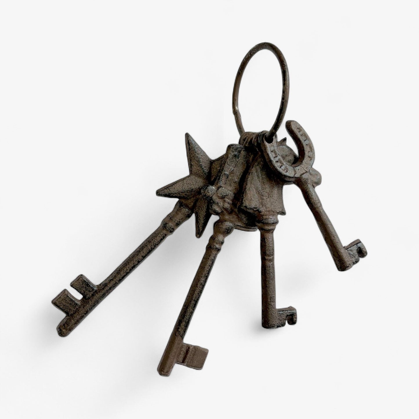 Intricate Cast Iron Antique Key Set with Ring, Rustic Home Decor Accents