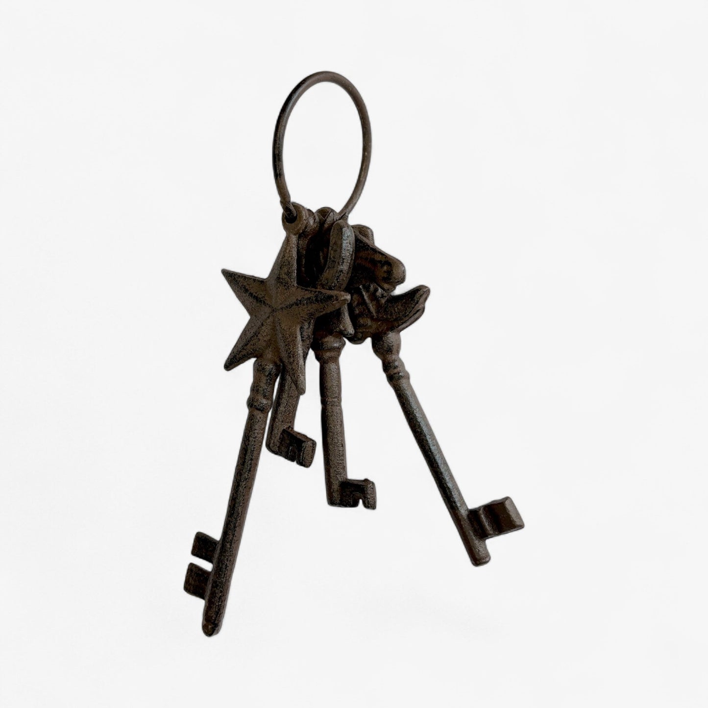 Intricate Cast Iron Antique Key Set with Ring, Rustic Home Decor Accents