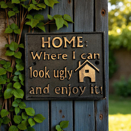 Funny Rustic Cast Iron Home Sign, Humorous Vintage Wall Decor
