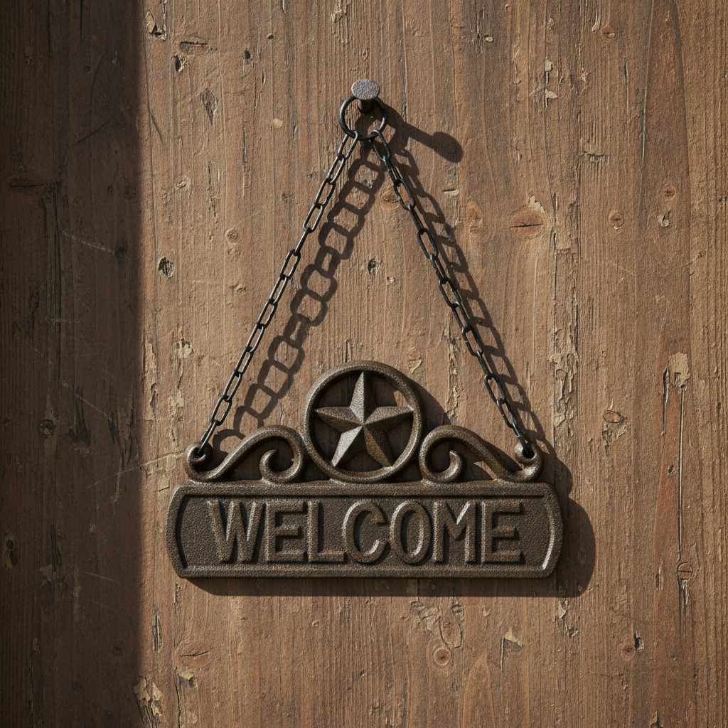 Welcoming Cast Iron Plaque with Chain - Rustic Welcome Sign - Iron & Blossom ~ Blessings Grow Meadows