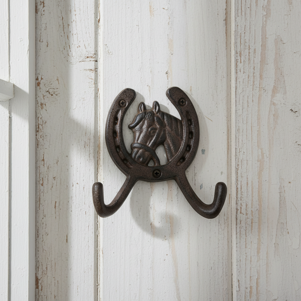 Cast Iron Horseshoe Wall Hook - Rustic Horse Head Coat Key Hanger for Home Decor - Iron & Blossom ~ Blessings Grow Meadows