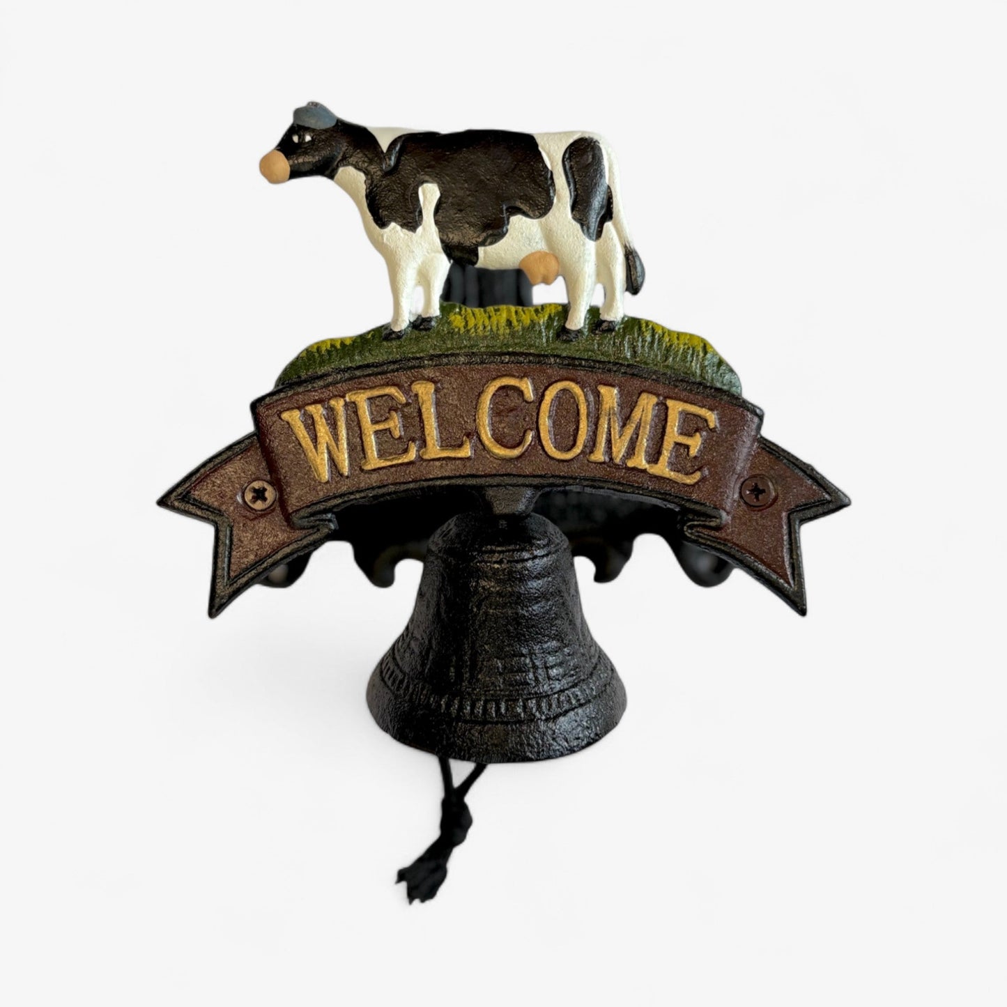 Rustic Cast Iron Cow Welcome Bell Sign, Farmhouse Door Decor