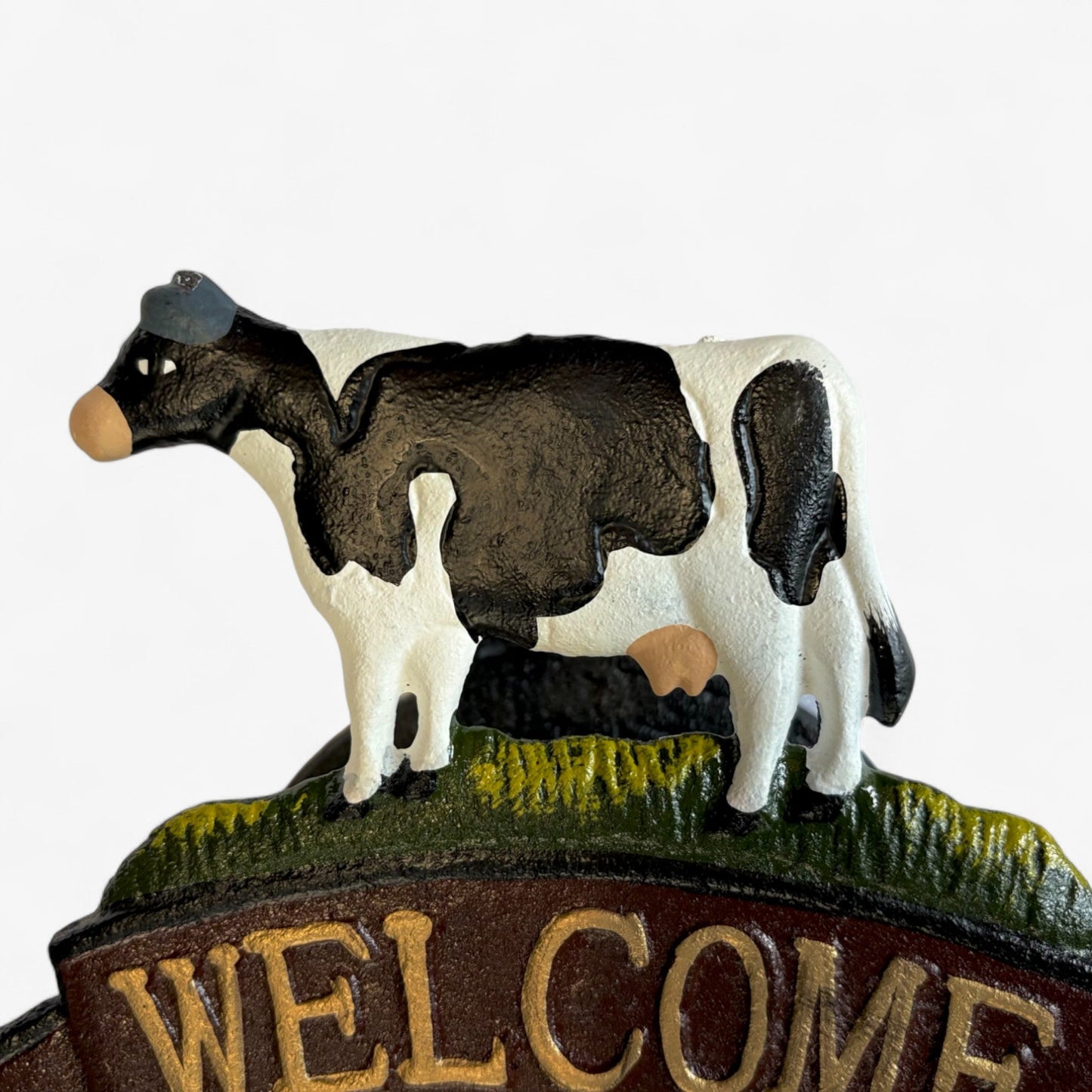 Rustic Cast Iron Cow Welcome Bell Sign, Farmhouse Door Decor