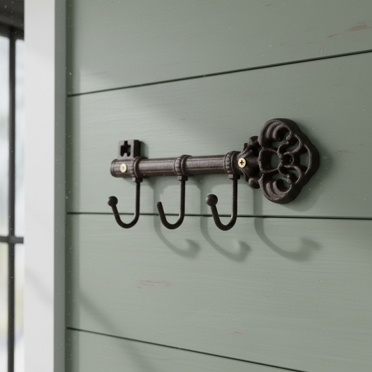 Antique-Style Cast Iron Key Hook Rack, Vintage Wall Organizer - Iron & Blossom ~ Blessings Grow Meadows