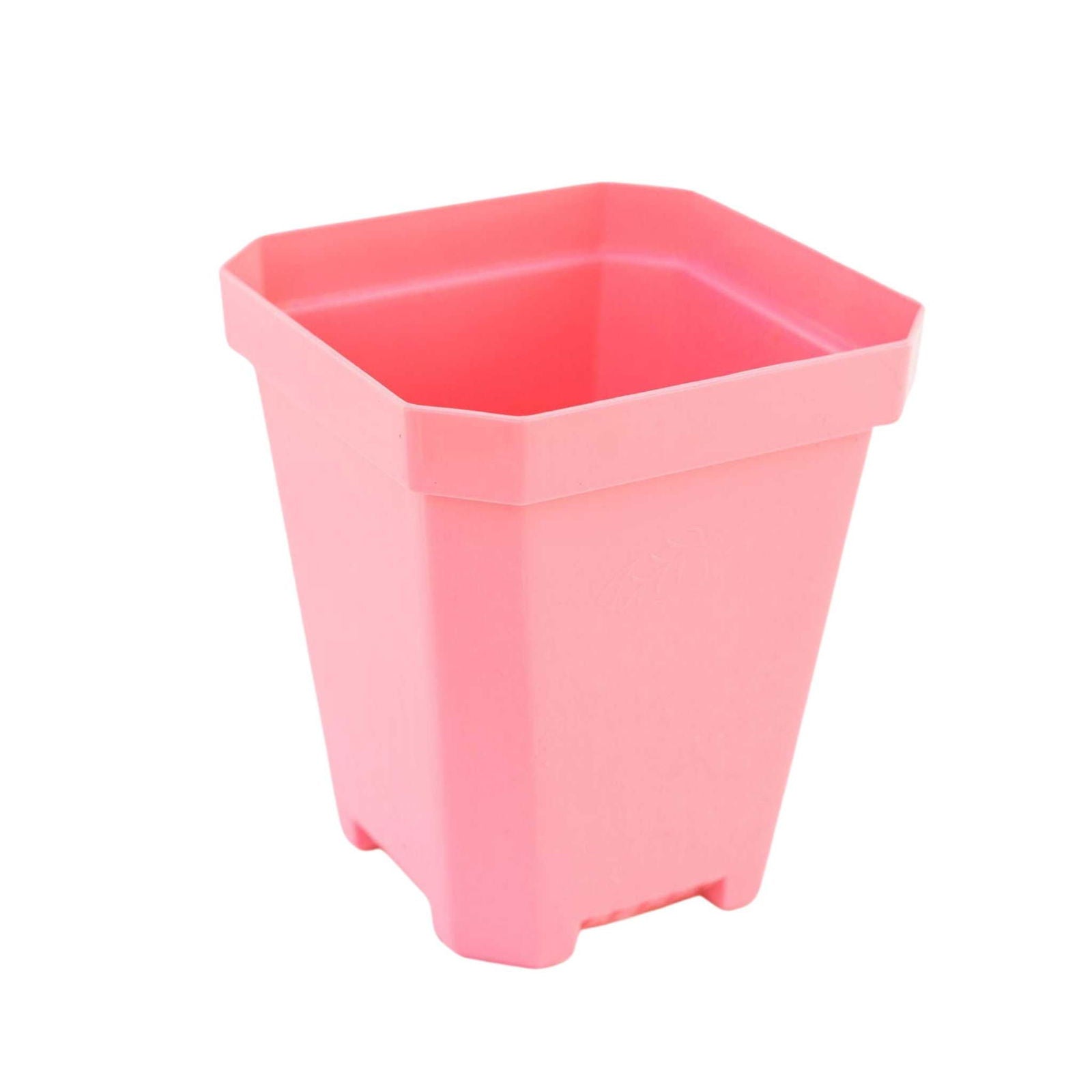 The Bootstrap Farmer 5" Heavy Duty Seed Starting Pot is a pink, hexagonal plastic pot with tapered sides and a wide rim, ideal for seedlings. Shown against a white background.