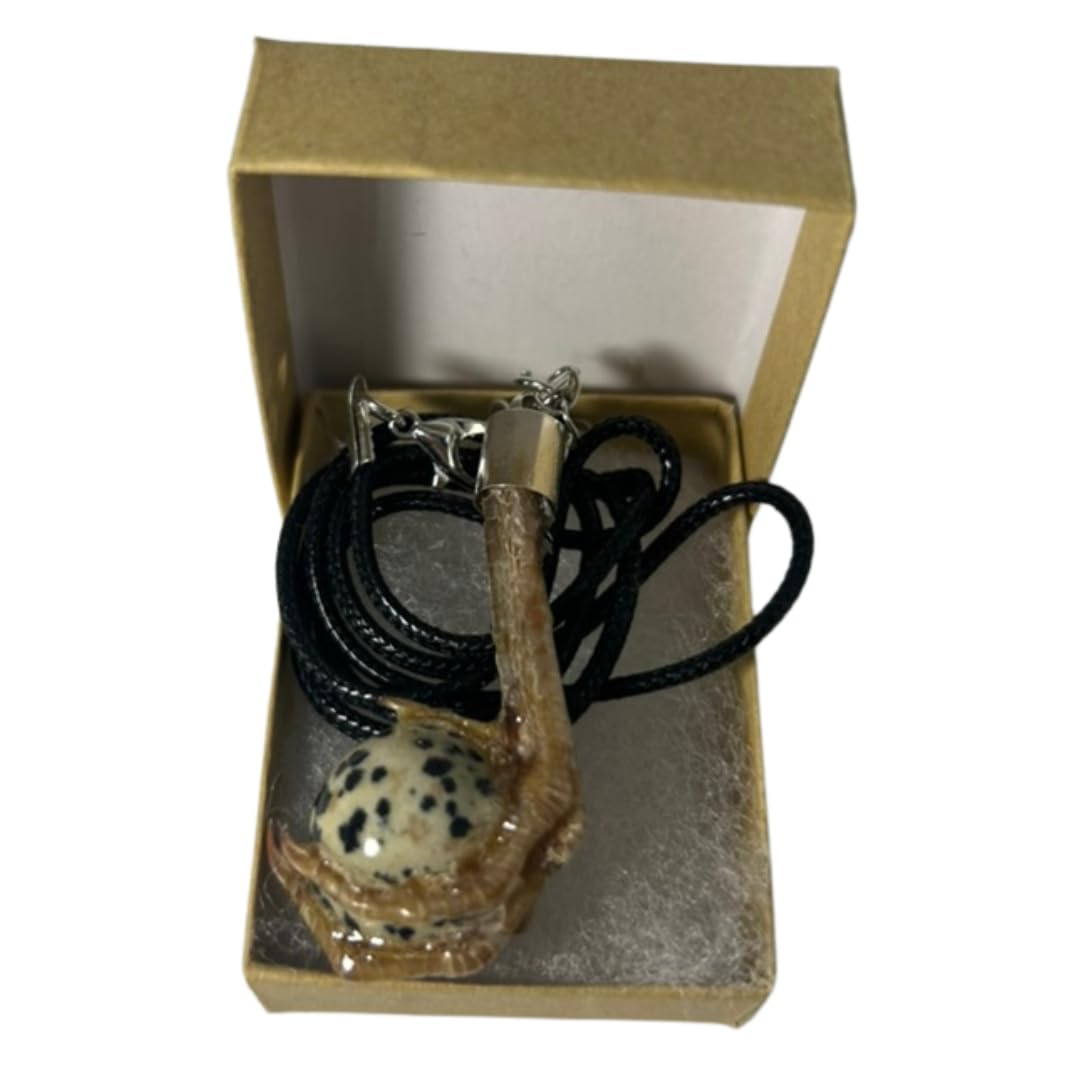 Quailz.com by Undique LLC Quail foot necklace with a stone resembling a quail egg, featuring detailed bird foot and natural stone.