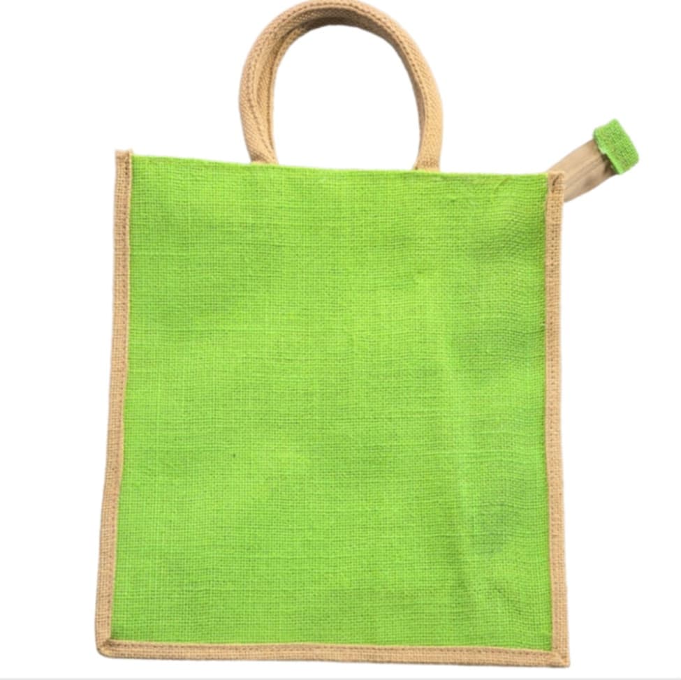 Vintage style MicRic jute cotton tote bag with large pockets, ideal for shopping and carrying daily essentials.