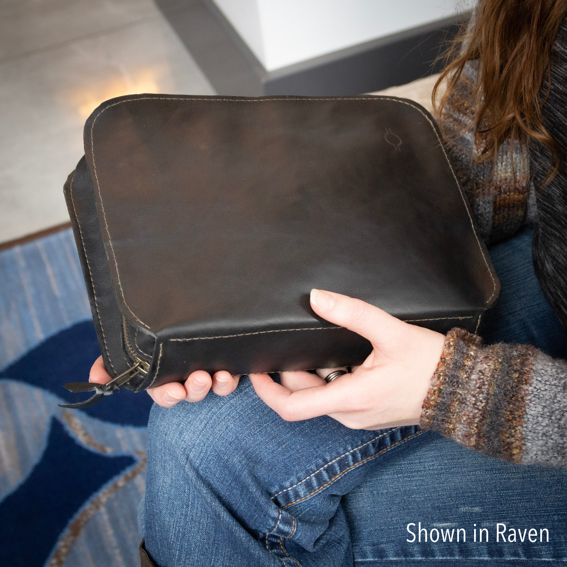 Rebekah Scott Designs 1948 Raven Bible Cover with black fabric and decorative stitching, designed to protect and personalize a Bible.