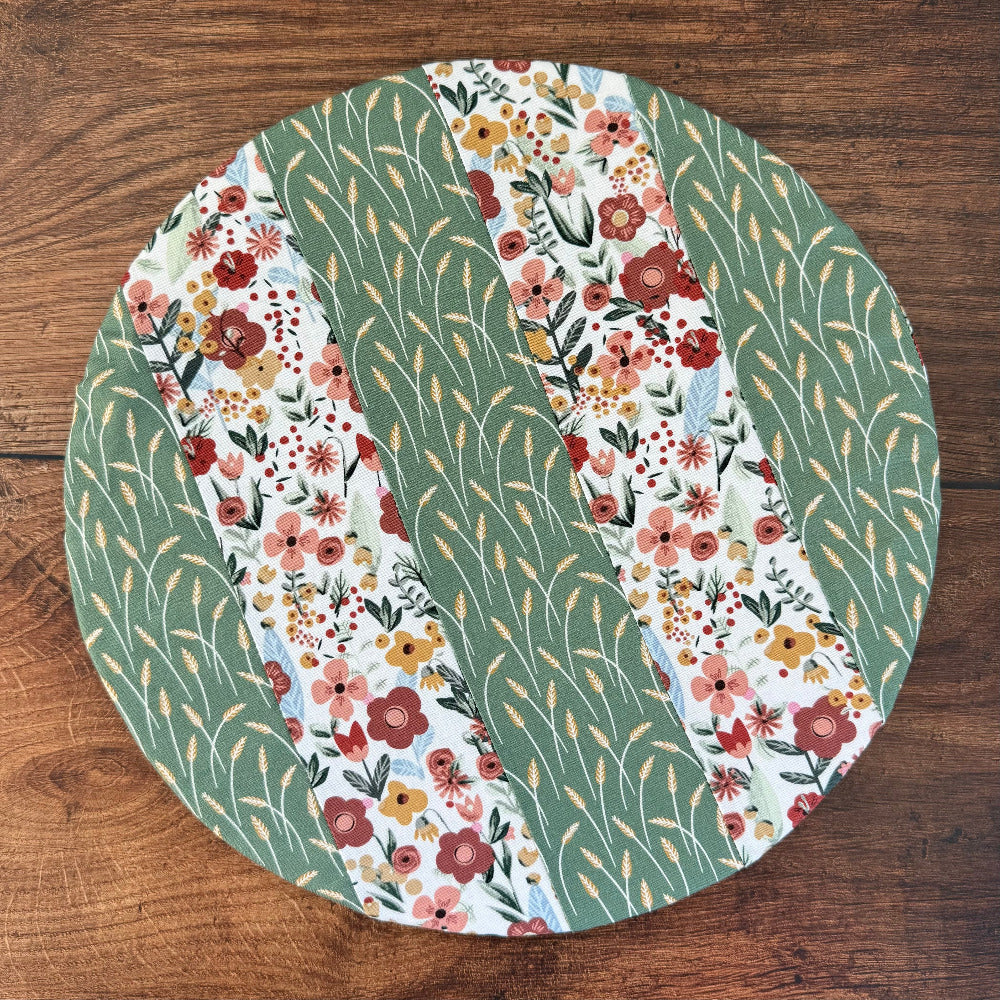 Medium bowl and banneton covers from Five Oaks Farm for bread baking, displayed on a rustic wooden surface.
