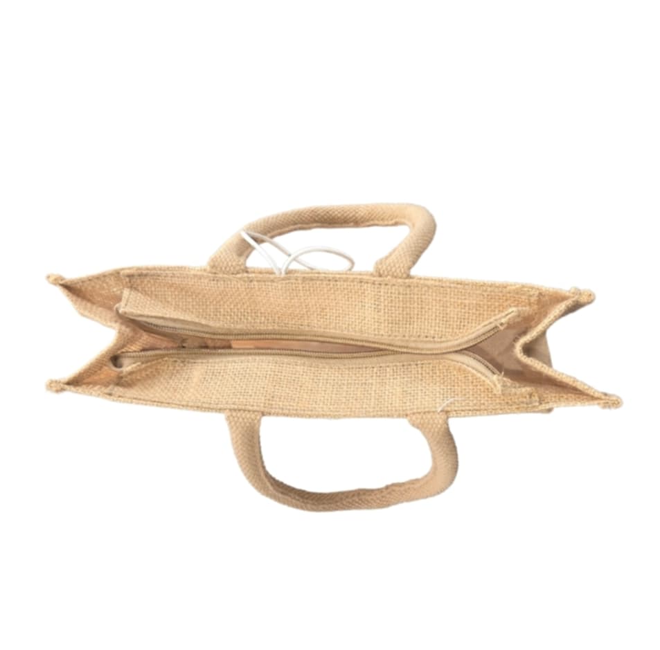 Vintage style MicRic jute cotton tote bag with large pocket, perfect for shopping and casual use
