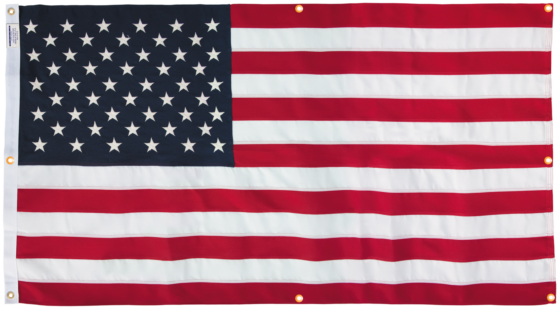 6x10 WallSafe polyester American flag by Flagman of America, wall-mounted with reinforced grommets, made in the USA