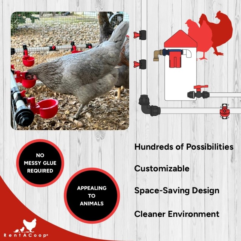 RentACoop shut-off valve kit for S.N.A.P PVC watering system, used for chickens, poultry, and other farm animals.